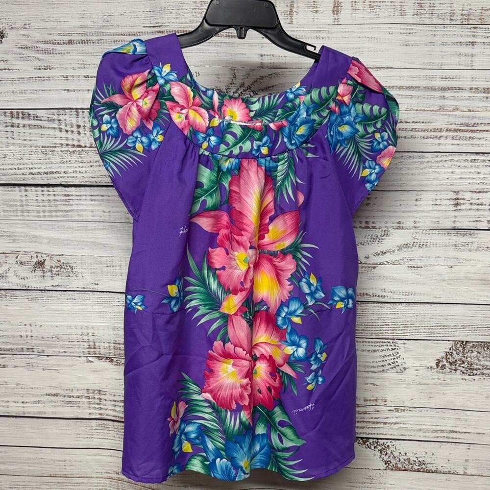Royal Hawaiian Creations Floral Purple Blouse Small